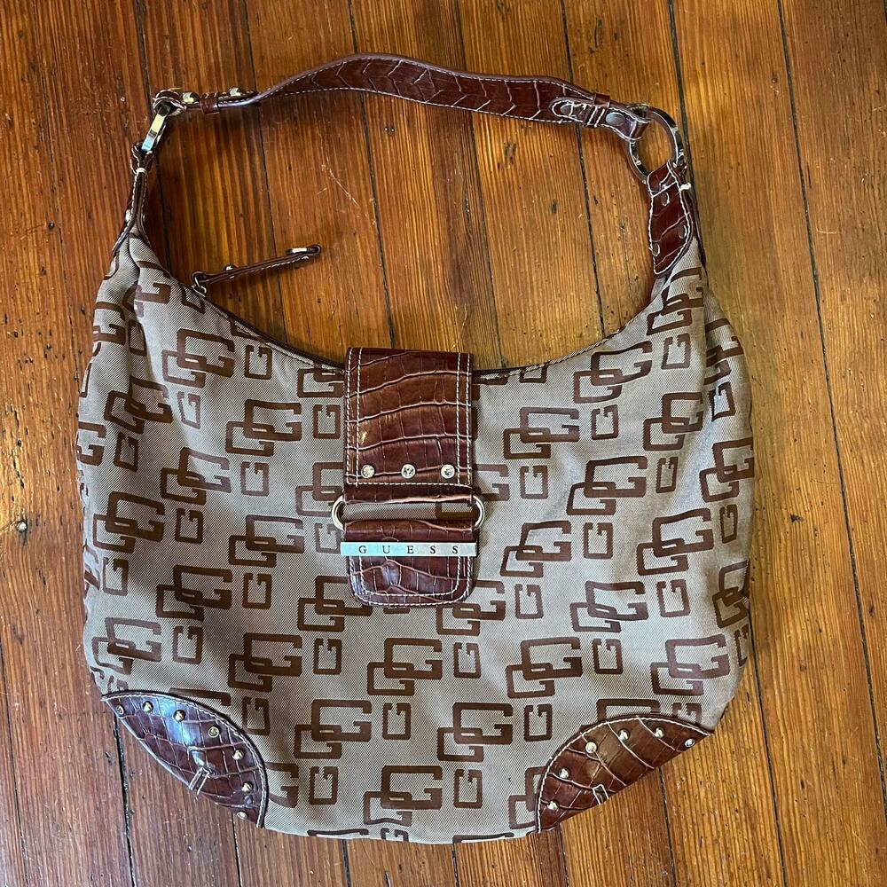 Guess Brown Monogram Hobo Bag Y2K Purse